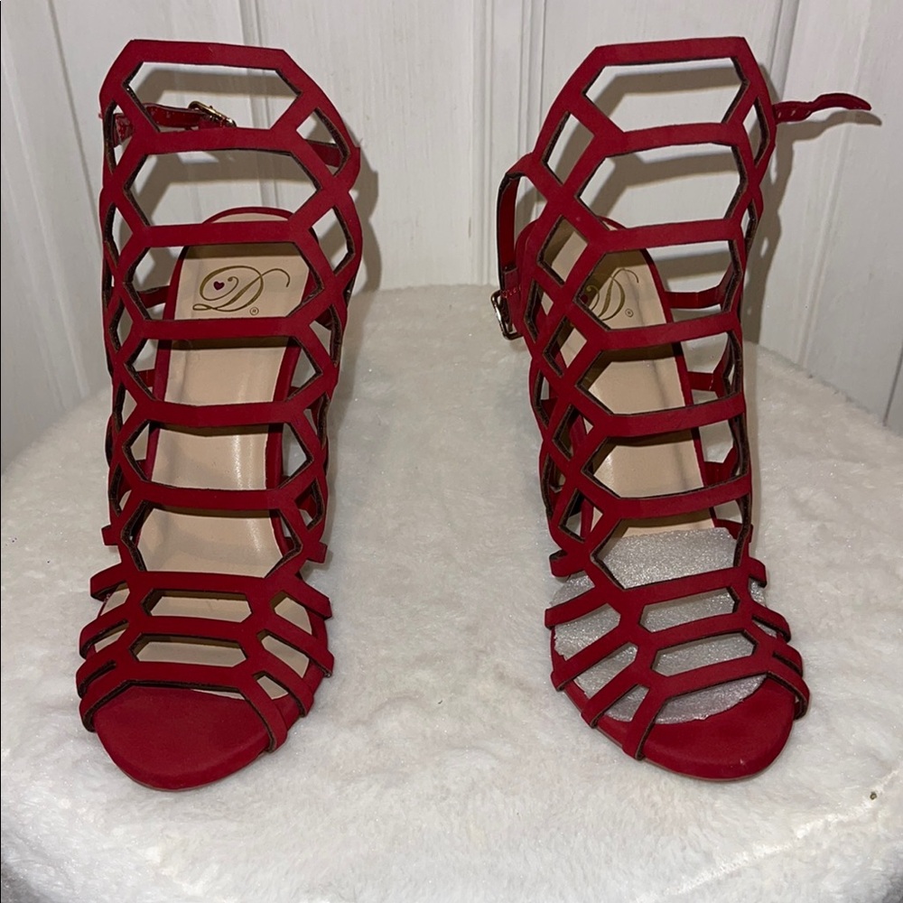 Delicious Chic Red Caged Heels